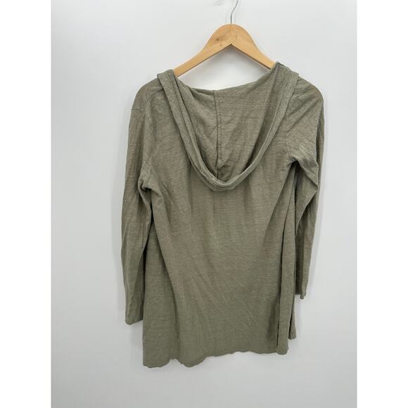 Cynthia Rowley Womens Green Linen Open Front Cardigan Size S Hood Long Oversized - Picture 2 of 6